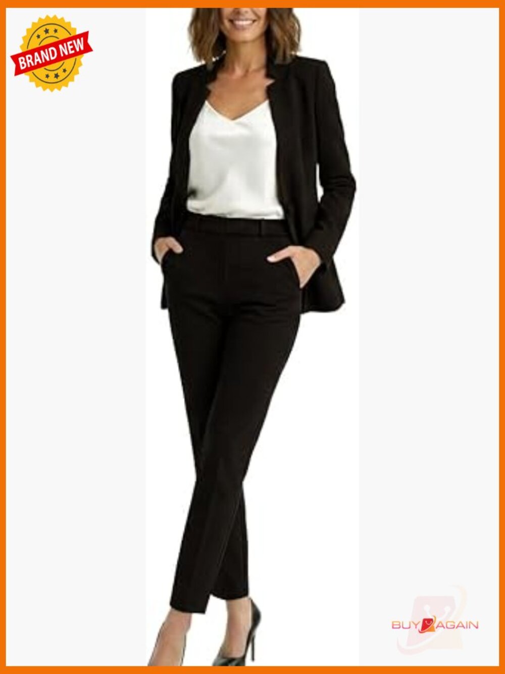 Professional Stand Up Collar Blazer Pant Suits 2 Piece Set Business Pantsuit